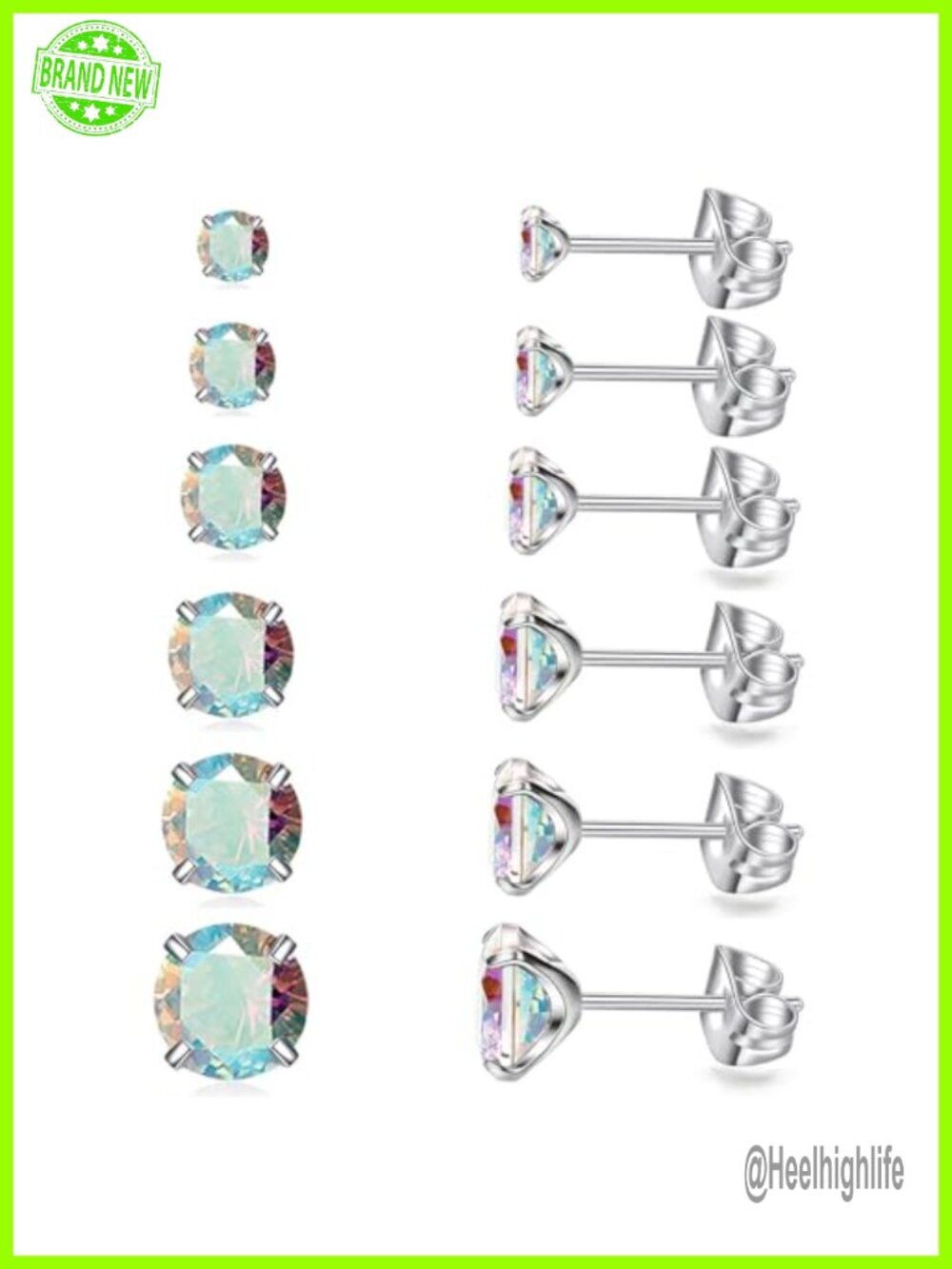 6 Pairs Stud Earrings Set Hypoallergenic 316L Stainless Steel Cubic Zirconia